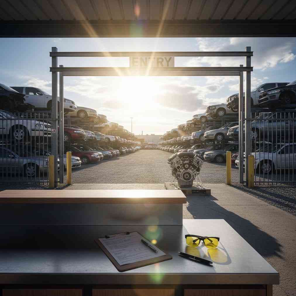 What is the process for checking in, paying, and removing parts from the yard?