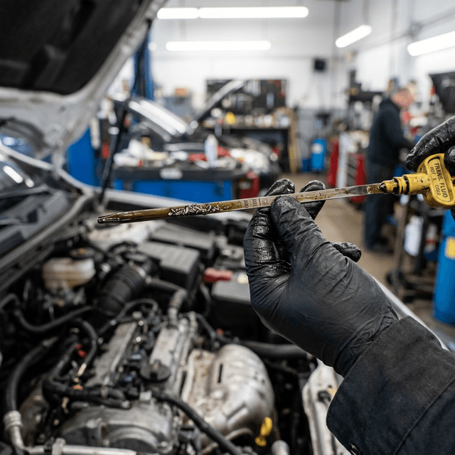 Dark black fluid on the transmission dipstick means the fluid has overheated and broken down. The damage inside is already done.
