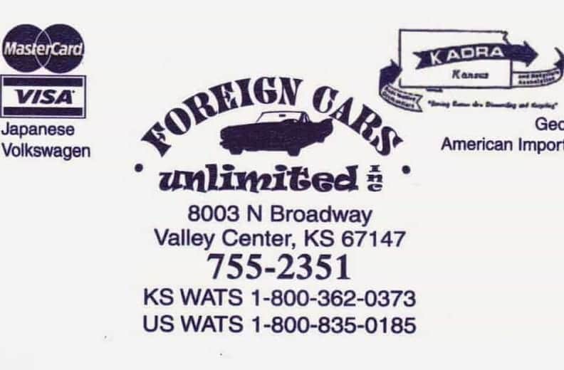 Foreign Cars Unlimited Inc. at 8003 N Broadway St, Valley Center, KS 67147 — used auto parts in Valley Center, KS