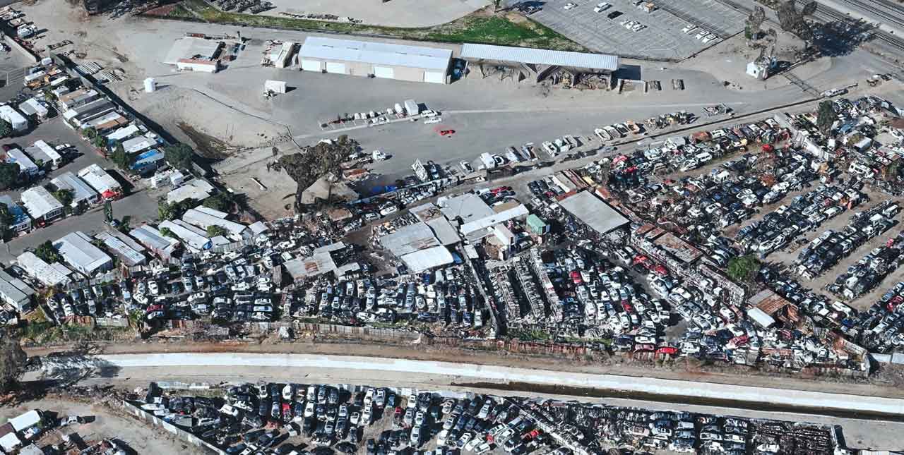 Aerial view of West Coast Auto Wrecking Inc. at 4007 State St, Montclair, CA 91763