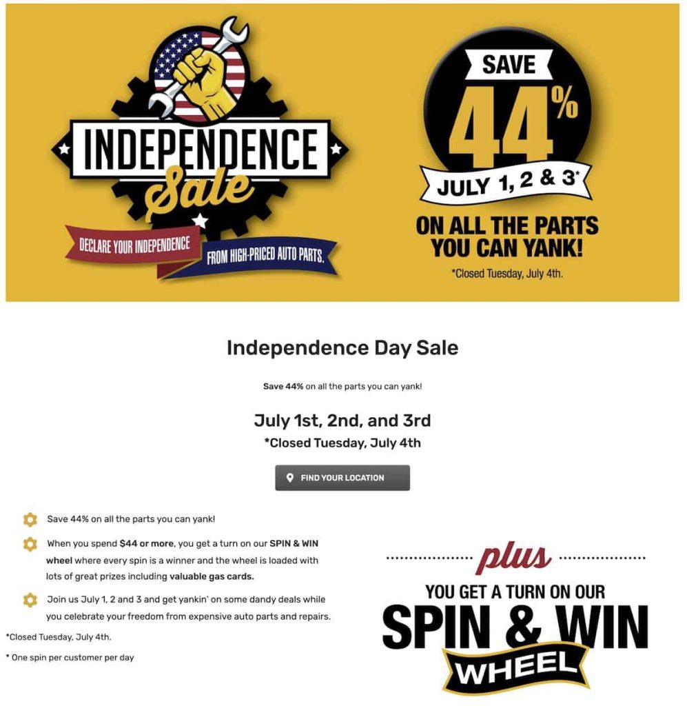 U-Pull R Parts 4th of July Sale
