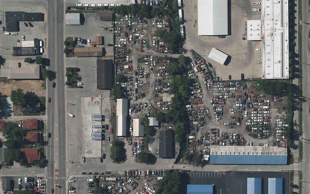 Aerial view of Auto Heaven at 103 W Allen St, Bloomington, IN 47403