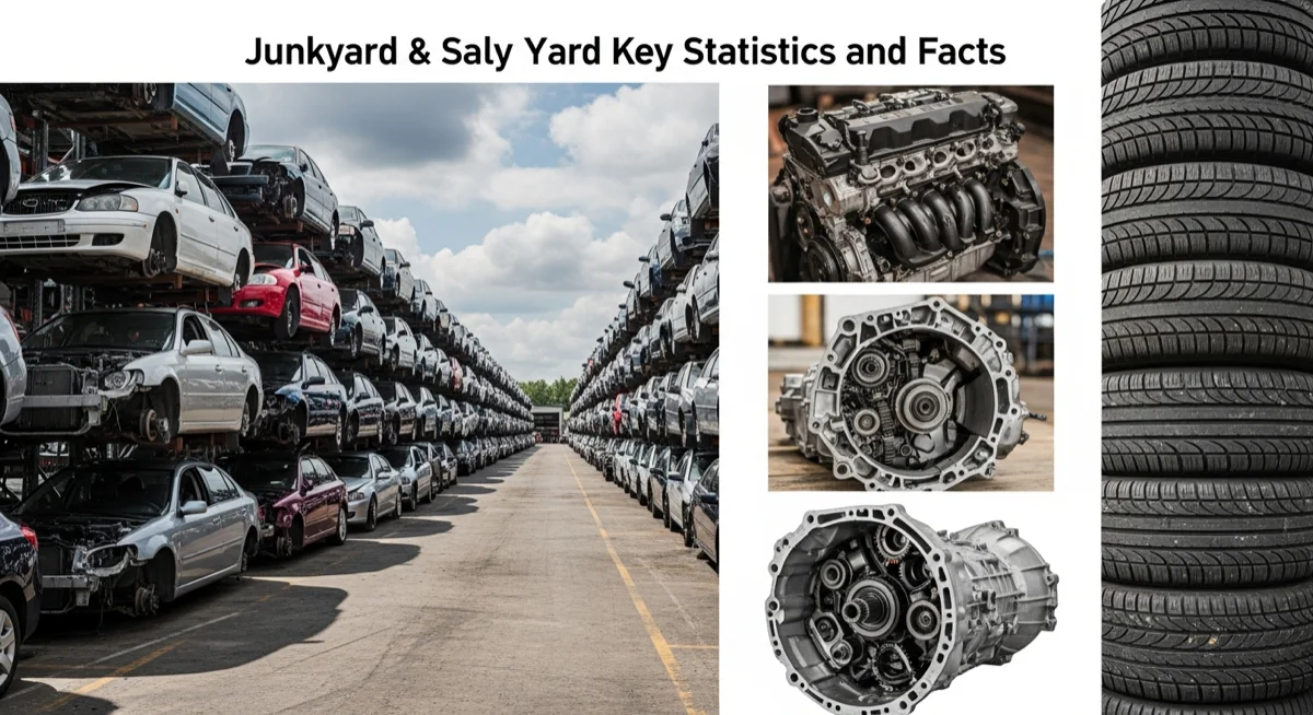 infographic: Key statistics and facts about junkyard, salvage yard, auto parts, used car parts, transmission, engine