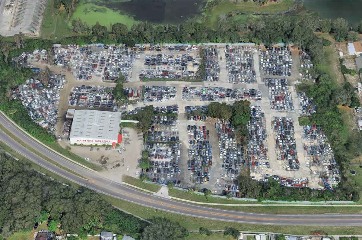 Aerial view of ACE Pick A Part Used Auto Parts at 3215 N 43rd St, Tampa, FL 33605