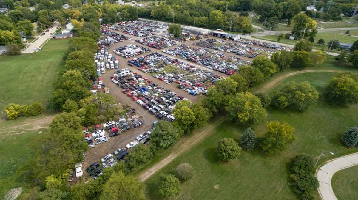 Drone view of Lincoln Truck & Auto Parts at 1805 W Oakland Ave, Bloomington, IL 61701