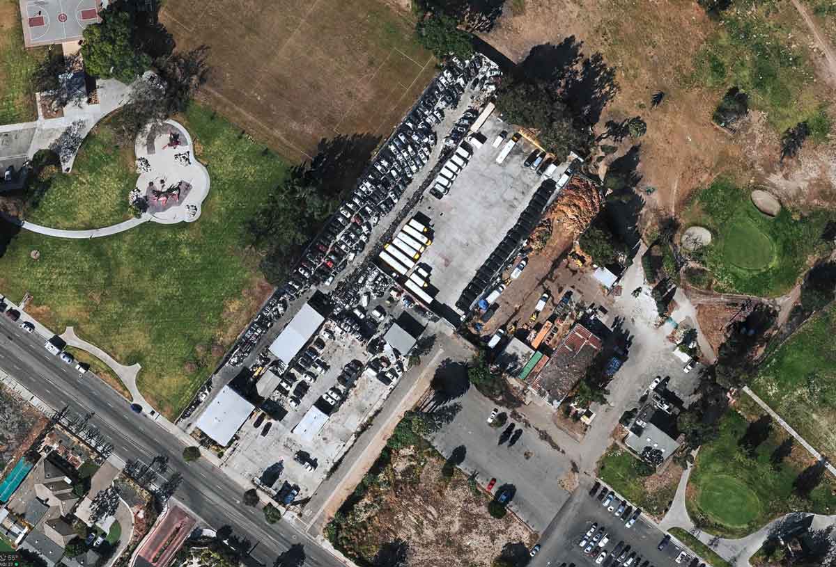 Aerial view of Quantum Auto Dismantler at 3125 W 5th St, Santa Ana, CA 92703