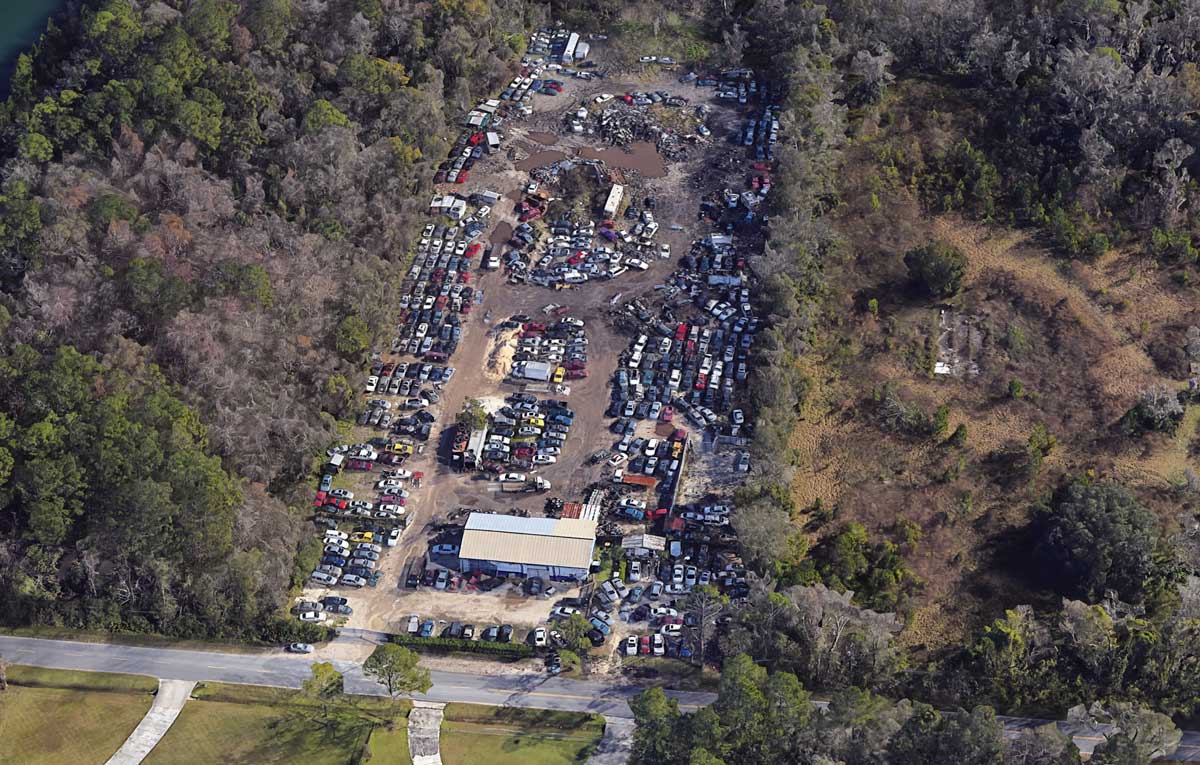 Aerial view of ABC Junkyard at 1343 Bulls Bay Hwy, Jacksonville, FL 32220