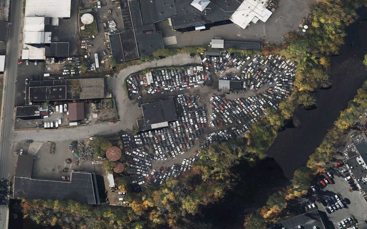 Aerial view of Connecticut Used Parts & Auto Wrecking at 36 Brewery St, Waterbury, CT 06708