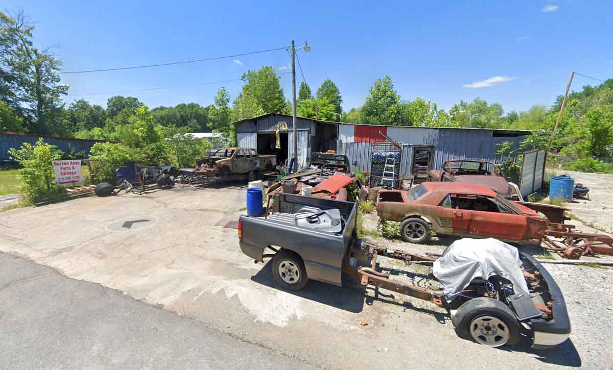 Outside of Burtons Auto Parts & Salvage at 233 Carlos Foley Rd, Russell Springs, KY 42642