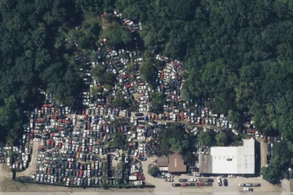 Aerial view of C & F Auto Salvage at 1401 MO-53, Poplar Bluff, MO 63901