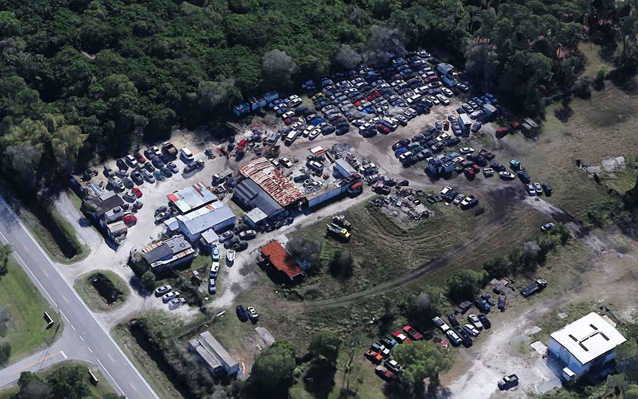 Aerial view of Cars Auto Salvage at 4845 45th St, Vero Beach, FL 32967