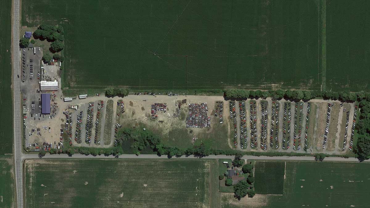 Aerial view of Adam's Auto Salvage at 2265 US-6, Ligonier, IN 46767