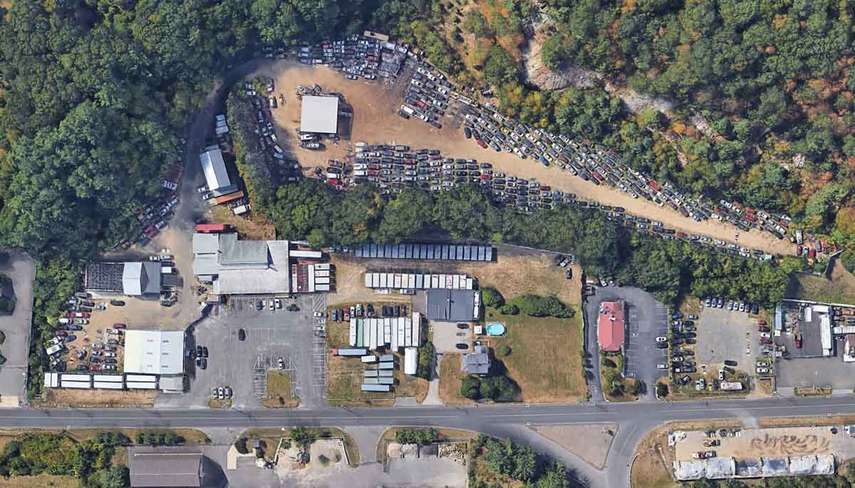 Aerial view of junk cars from Daddio's Used Auto Parts Inc at 728 Derby Ave A, Seymour, CT 06483