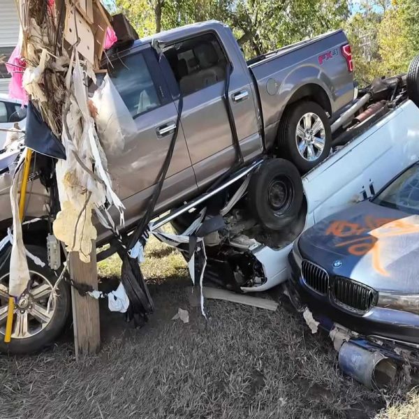 Flood damaged cars from hurricane Helene