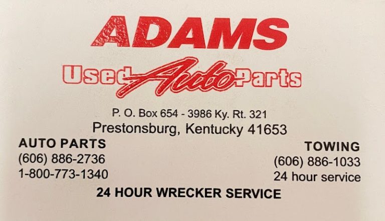 Adams Used Auto Parts Towing at 3986 KY 321 Prestonsburg KY 41653 2 1 768x441