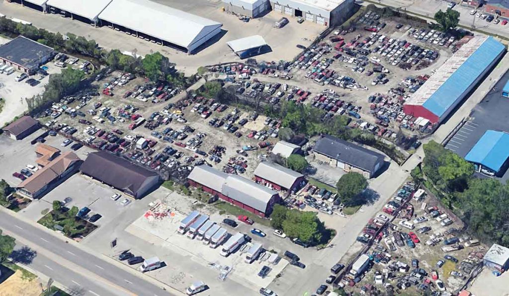 Drone view of Auto Heaven at 103 W Allen St, Bloomington, IN 47403