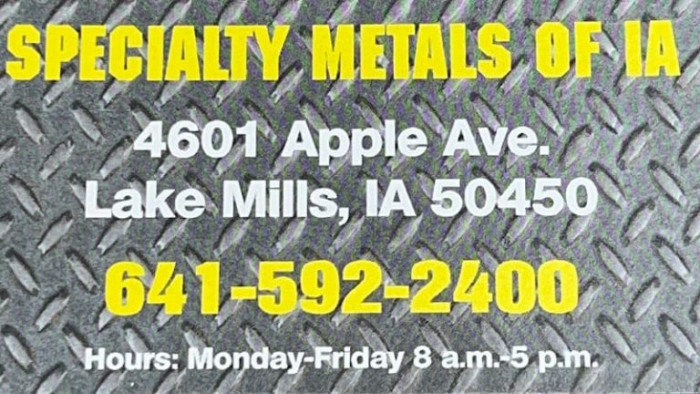 Specialty Metals of Iowa at 4601 Apple Ave Lake Mills IA 50450 2 768x432