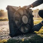 finding a used radiator fan assembly at junkyard